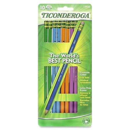 TICONDEROGA Pencils, No. 2, HB, 10/CD, Black Lead/AST Barrels PK DIX13932
